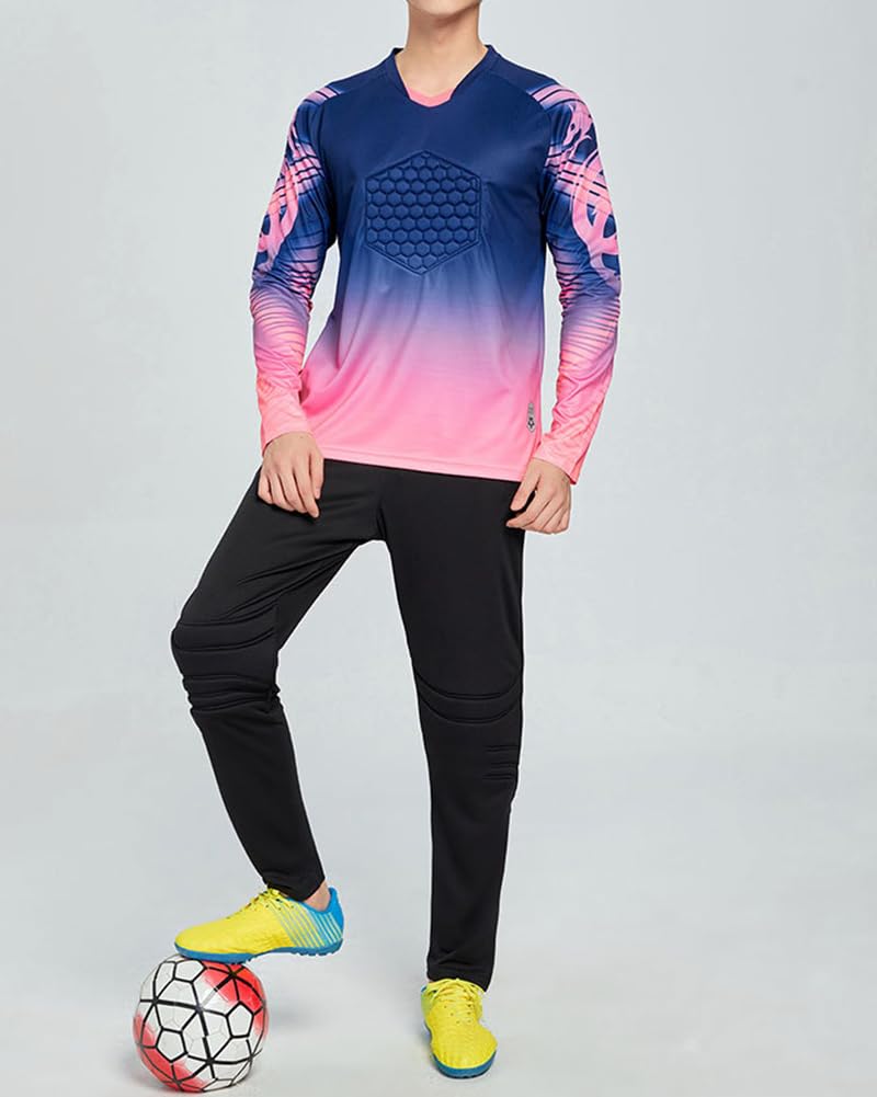 Set Conjunto Equipaciones Portero Hombre Camiseta de Manga Larga Pantalones Largos de Portero Traje de Entrenamiento 2 Piezas para Fútbol Rugby Baloncesto