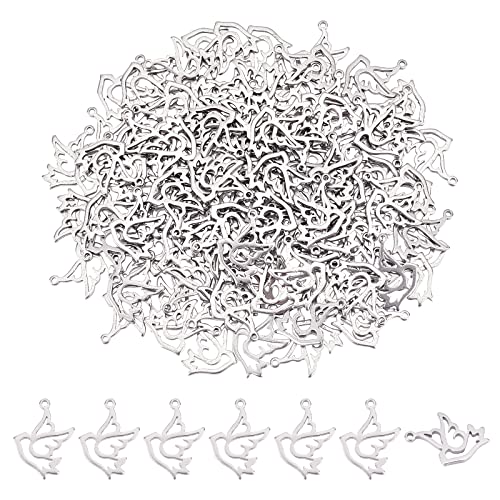 DICOSMETIC 120Pcs Animal Bird Charms Stainless Steel Dove Pendants Hollow Style Peace Dove Charms Small Bird Charms Heart Piece Jewelry Making Charms for DIY Crafts Hole: 0.9mm