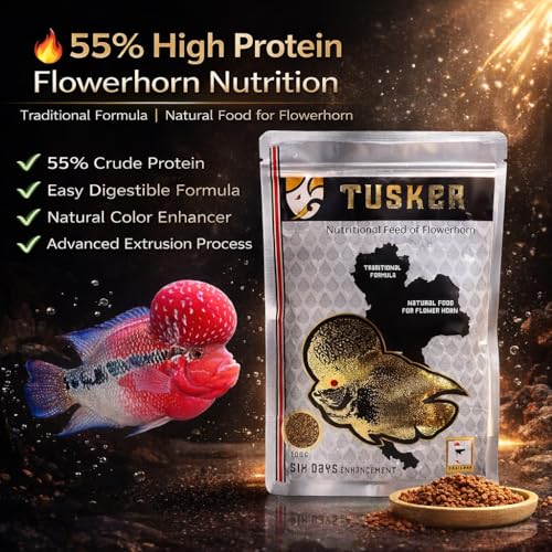 Image of VAYINATO Tusker Nutritional Feed Of Flowerhorn Fish Food(Original)Pouch,100G|Traditional Formula,Natural Food For Flowerhorn With 55% Protein
