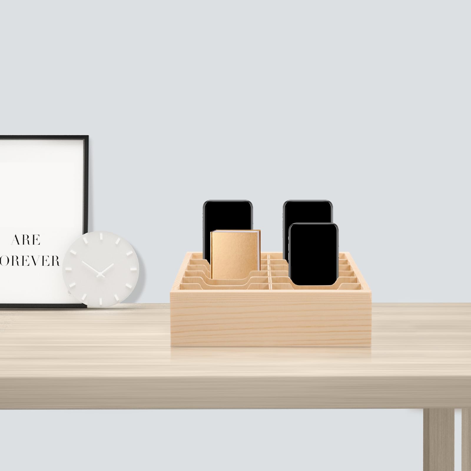 BENECREAT 36 Grille Boîte De Rangement En Bois Pour Téléphone Portable, Organisateur De Support De Téléphone Portable, Organisateur De Bureau Créatif Pour Fournitures Scolaires, Verge D'Or Noir