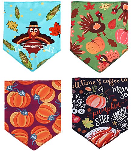 Boombone 4 Pack Thanksgiving Dog Bandana,Pumpkin Turkry Bandanas For Dogs,Triangle Bibs Pet Scarf #TOP1