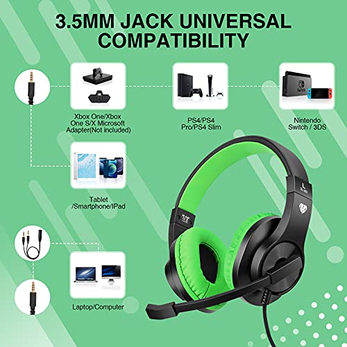 Image of BlueFire 3.5mm Bass Stereo Over-ear Gaming Headphone PS4 Gaming Headset with Microphone and Volume Control Compatible with PS4 / New Xbox One / Xbox One S / Xbox One X / PC(Green)