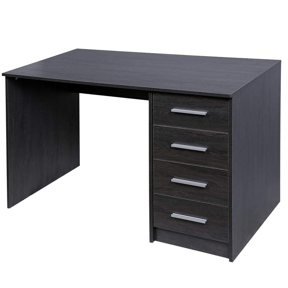 BAKAJI Escritorio con cómoda de 4 cajones, Mesa de Trabajo, Puerta de Ordenador de Madera MDF, decoración del hogar, Oficina, Dormitorio, diseño Moderno, tamaño 110 x 56 x 73 cm (Gris)