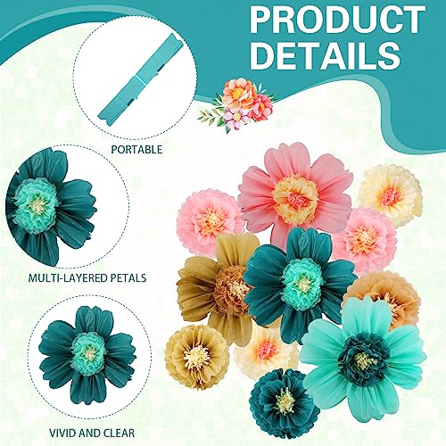 Image of Crowye 12 Pcs Large Colorful Tissue Paper Flowers Decorations Giant Fiesta Craft Crepe Paper Flowers for Wall Decor Backdrop Mexican Wedding Birthday Carnival School Party (10'' 20'',Stylish Color)