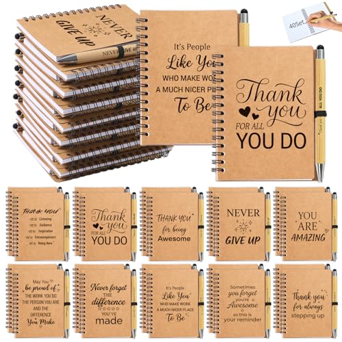 80Pcs/40 Sets Employee Appreciation Gifts Bulk, 40 Inspirational Notebooks &