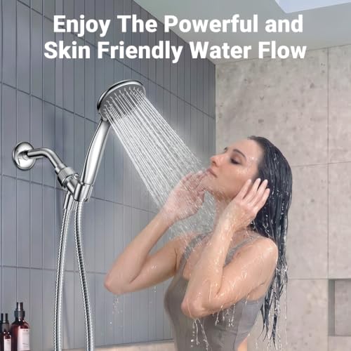 5-Setting High Pressure Handheld Shower Head w/ 59" Stainless Steel Hose (Chrome) - image 6