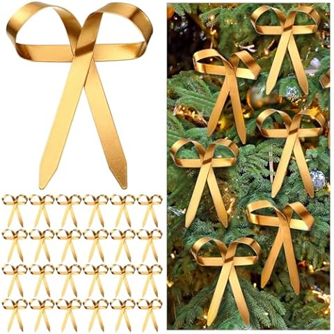 Daifunli 24 Pcs Gold Metal Bow Ornaments with Clip Gold Bow Decoration for Wedding Bridal Baby Shower Birthday Party Decor Garland Wreath Home Indoor Outdoor, 4 x 5 inches Cover