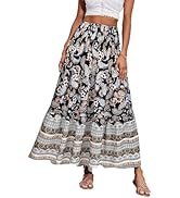 CFLONGE Women's 2024 Bohemian Long Skirts Flowy High Waist A Line Maxi Skirts for Women Summer Pl...