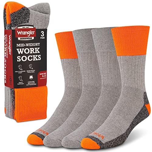 Wrangler Hi-Vis Work Socks for Men - Cushioned Crew Boot Socks with Arch Support, Reinforced Heel & Toe - Size 6-12