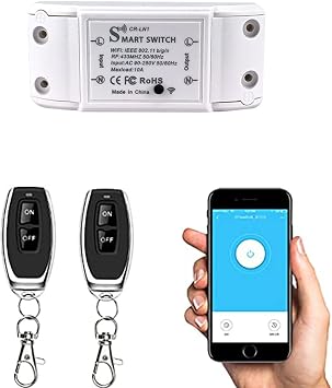 Smart WiFi Light Switch, RF Wireless Remote Control Switch Kit, Voice Control, Compatible with Alexa/Google Home, Timer Function, 10A 2 Remote Control