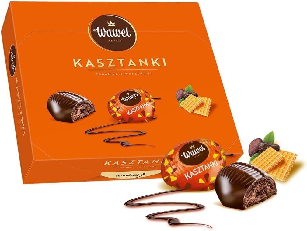 Kasztanki Kakaowe z Wafelkami Chocolate Filled Cocoa Fudge with Wafer Bits 330g/11.64oz Box