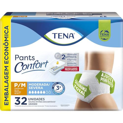 Tena Pants Confort, Roupa Íntima para Incontinência Urinária, P/M – 32 unidades