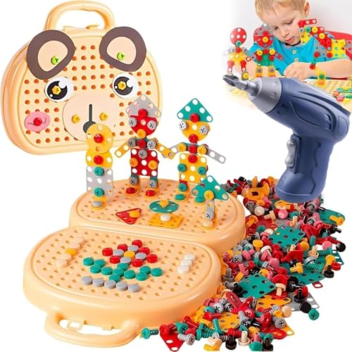 Image of Electric Drill Screw Tool Set Creative Mosaic Puzzle Toy, 203 Pcs 3D Creativity Educational Kit Construction Toy for Kids, Birthday Gift for Girls & Boys, Multicolor
