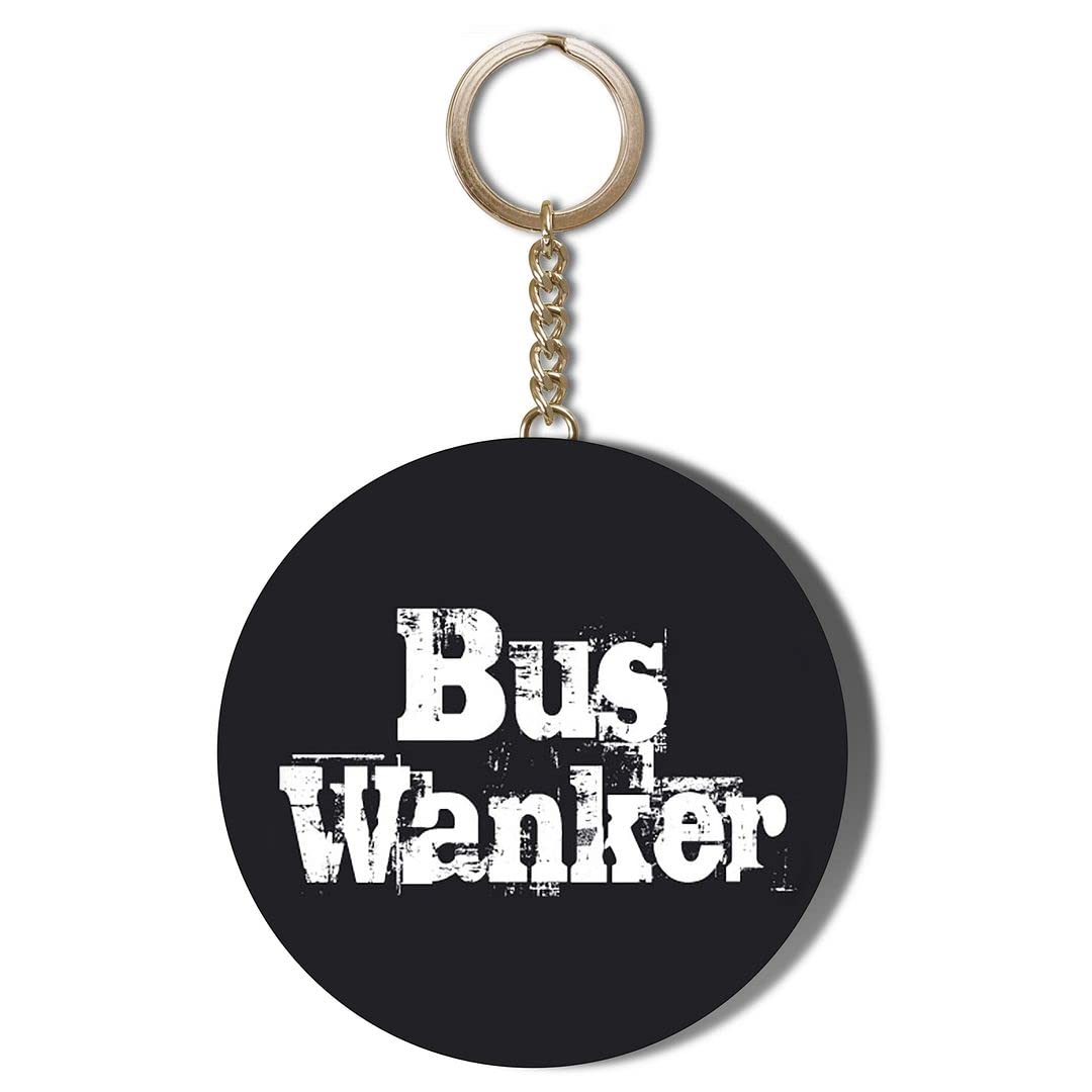 Gift Insanity White Bus Wanker Black Writing 58Mm Long Chain Keyring