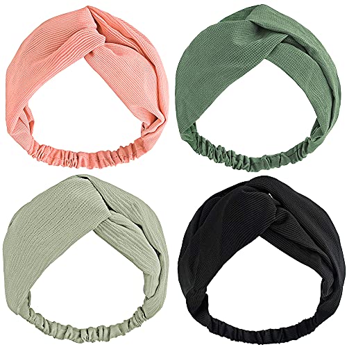 NAIHOD Boho Headbands for Women Fashion Top Knot Headband for Women Girls Cute Hairbands Head Wrap Wide Turban Headband for Washing Face Makeup Workout Yoga 4 Pcs