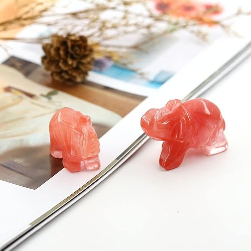 Miniatura 4 de Gemstone Figuras de elefante de cuarzo cerezo talladas a mano, estatua de bolsillo tallada a mano, cristales curativos, buena suerte para decoración