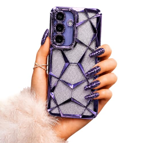 Image of VONZEE Gradient Glitter Case for Samsung Galaxy M56 / F56, Luxury Electroplated 3D Cube, Diamond Bling Shiny Soft TPU Clear Shockproof Women Girls Protective Phone Cover (Deep-p)