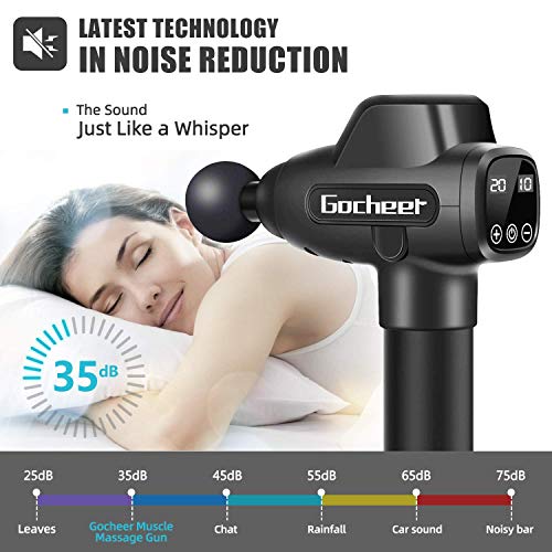 Gocheer Muscle Massage Gun, Handheld Deep Tissue Massager Electric Quiet Portable Massaging Gun 20 Speed Adjustable Professional Percussion Fascia Gun for Sore Muscle and Stiffness, Black