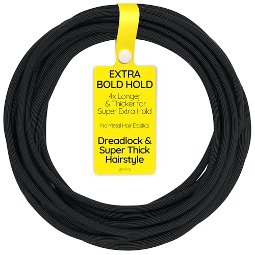 Qooocy 12-Pack 4x Extra Long Hair Ties - Ideal for Dreadlocks Curly Extra Thick Hair - Durable Oversized and Gentle Ponytail Holders Black
