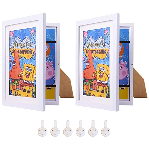 Kids Art Frame, Kids Artwork Frames Changeable, Kids Art Display Frames Front Opening, Artwork Display Storage Frames A4 Picture For Children Art Projects Home Office Drawing Storage White 2 Pack #TOP24