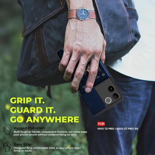 Image of AIBEX Back Cover for Vivo T2 Pro 5G / iQOO Z7 Pro 5G | D10 Tough Armor Case | Sliding Camera Shield | 360 Protection | Kickstand Ring Holder | Military-Grade Shockproof Bumper Case