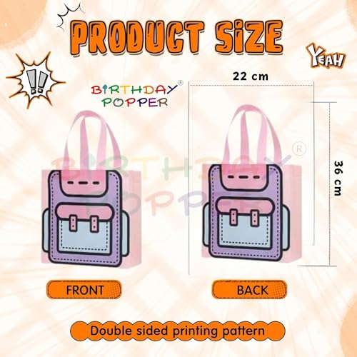 Image of Birthday Popper Goody Bags (Schoolbag Pattern) as Birthday Return Gifts for Kids - Set of 20 - Size: 22 x 22 cm -with Handles - Candy Treat Gift Bags