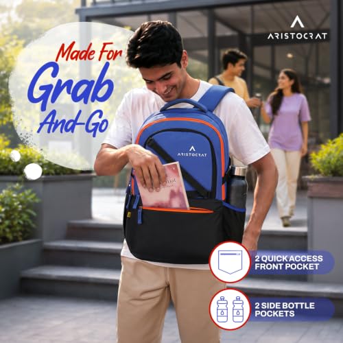 Image of Aristocrat Hype 17 Inch Compatible Laptop Backpack 33L | Premium Durable Fabric | 2 Compartments with Side Bottle Pocket | Padded Backpanel | Office & Travel Backpack for Men & Women