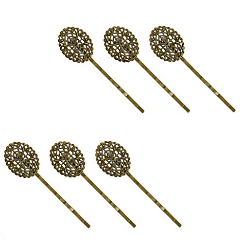 MagiDeal 6pcs Vintage Hair Grips Clips Slides Oval Flower Hair Pins Bronze Barrette