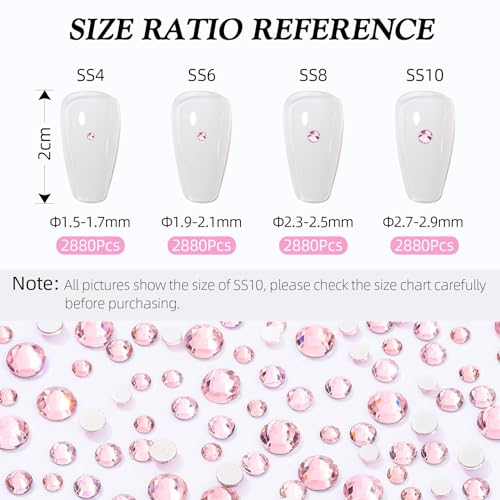 Image of Pink Flatback Rhinestones, Glass Rhinestones for Nail Art and Craft, Glue Fix, Loose Crystal Gemstones(Pink, SS4, 2880pcs, 1.5-1.7mm)