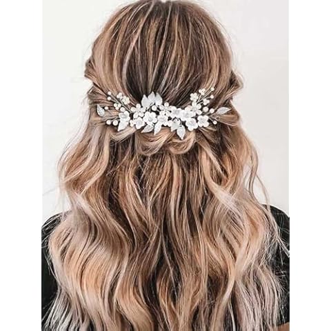 Gorais Flower Bride Wedding Hair Vine Silver Pearl Bridal Headpiece Floral Leaf Hair Piece Hair Accessories for Women and Girls Cover