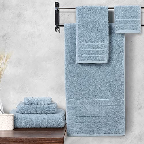 Image of Anne Klein 6-Piece Reverie Towel Set, 2 Bath Towels, 2 Hand Towels, 2 Wash Cloths, 100% Cotton, Chambray Blue