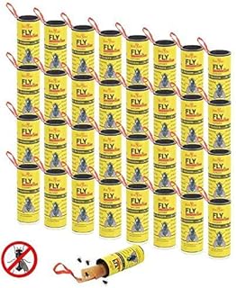 Sticky Fly Ribbons Fly Paper Ribbon Fly Catcher Ribbon Fly Paper Strips Indoor & Outdoor Fly Trap Fling Insects Fly Trap Roll Fly Bait (32 Pack)
