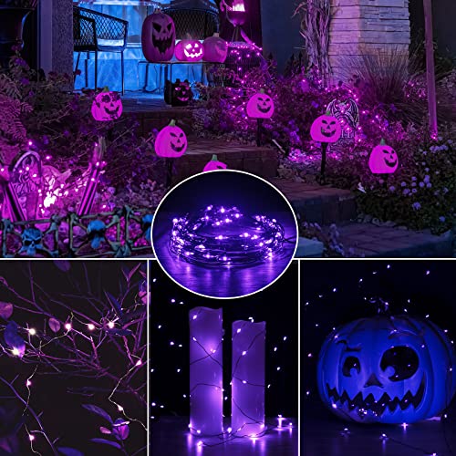Brightown 24 Pack Fairy Lights Battery Operated, Halloween String Lights Waterproof Black Wire 7 ft 20 LED Firefly Starry Lights for Hallowen Decorations DIY Paper Lantern Craft Pumpkin (Purple)