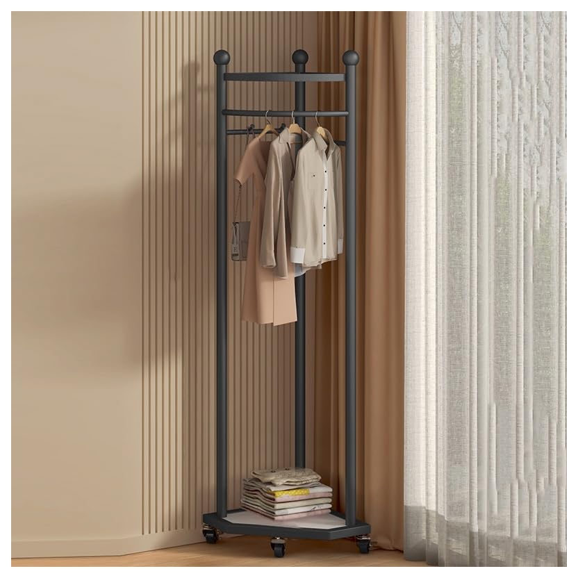 Porte-manteau d'angle mobile noir avec rangement pour chambre et entrée