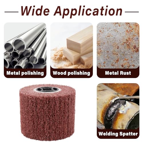 Mumjooyi Nylonbürste Schleifwalze Bürste Satinierwalze Winkelschleifer Schleifhülsen für Schleifroller Schleifmaschine zum Polier Rot 120 x 100 mm - 60 Körnung