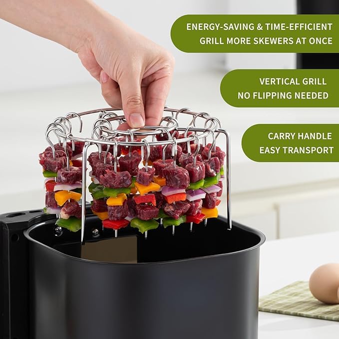 Image of Stainless Steel Air Fryer Rack with 24 Strong Skewer Stand Cooking Oven Cookware Roasting Space Saving Rack for Cooling Baking Drying Accessories for Air Fryers & Ovens.