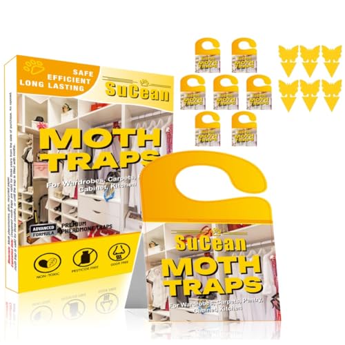 SuCean Moth Traps - 7 Premium Pheromone Moth Traps for Common Clothes Carpet and Similar Moths + 6 Fruit Fly and Fungus Gnat Traps | Non-Toxic for Wardrobes