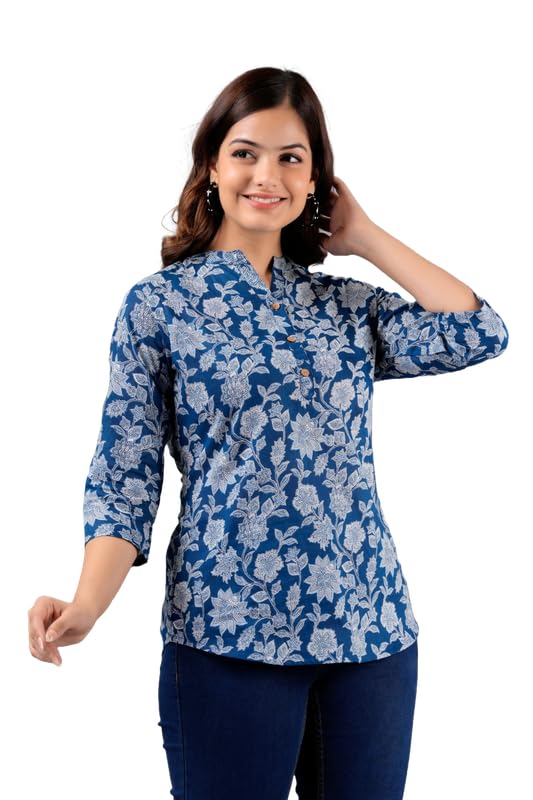 Women’s Cotton Printed Kurta Top | 3/4 Sleeve Straight Kurti Casual Outings