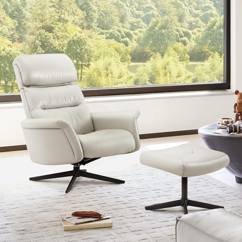 CHITA Genuine Leather Self-Weight Reclining Swivel Chair with Adjustable Headrest