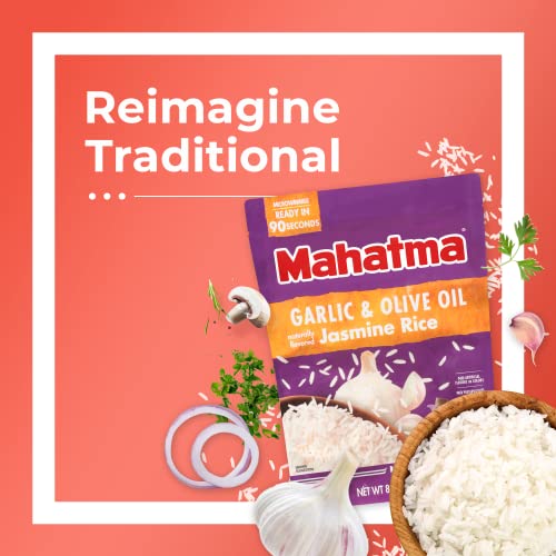 Image of Mahatma Ready to Heat Garlic & Olive Oil-Flavored Jasmine Rice, Precooked Rice, Microwaveable in 90 Seconds, Six 8.8-Ounce Bags (Pack of 2)