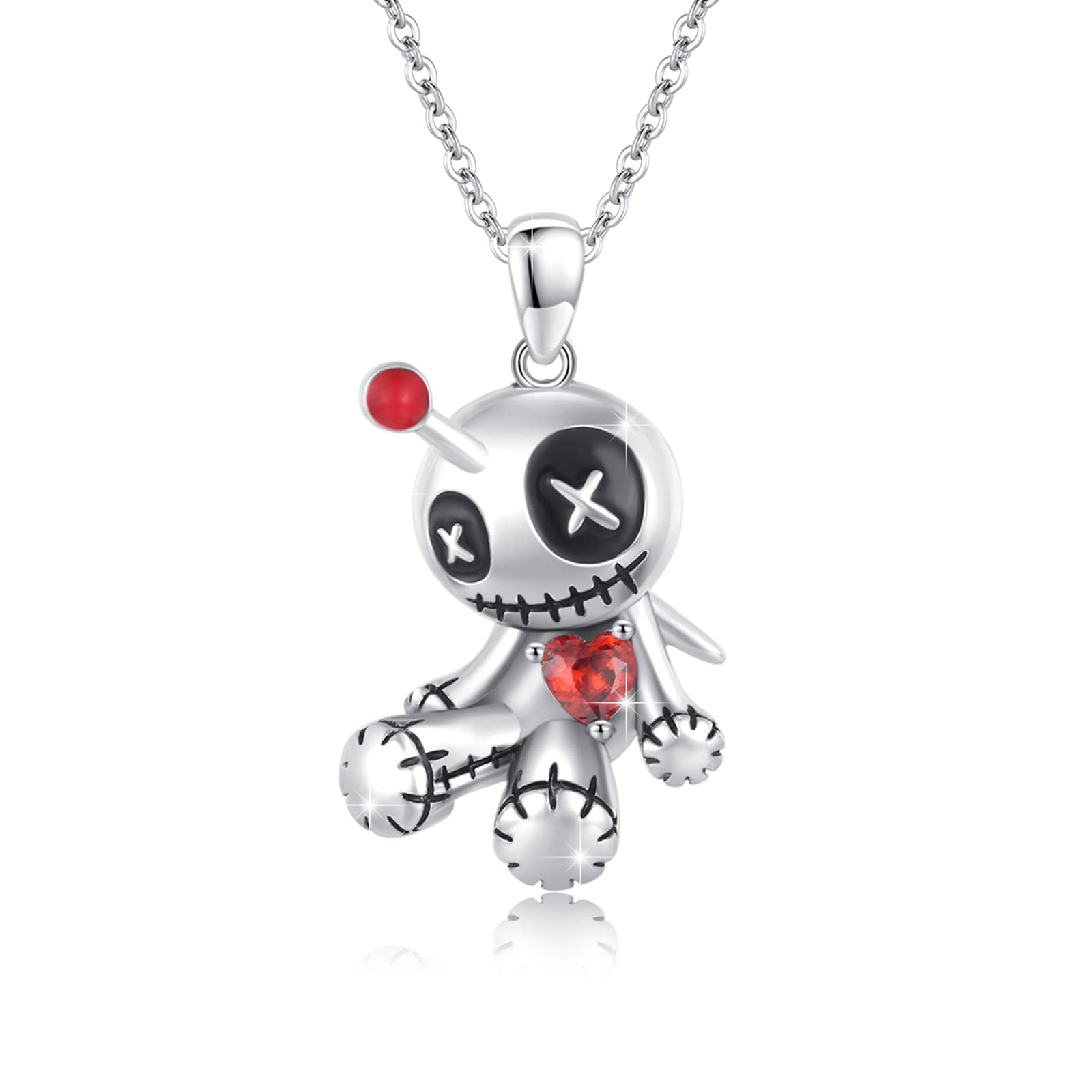 SOESON Voodoo Dolls Necklace, Gothic Necklace for Women Sterling Silver Voodoo Pendant Jewelry Halloween Birthday Mother's Day Gift