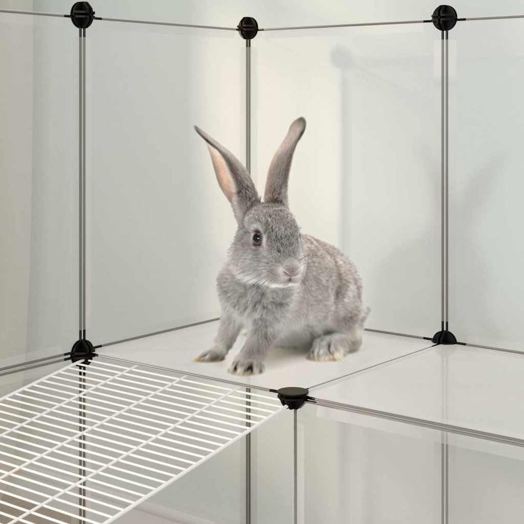 Kleintierkäfig Transparent aus PP und Stahl 142x74x93 cm geräumiges Kleintiergehege mit Leiter und Plattform für Kaninchenstall Meerschweinchenstall Hamsterkäfig geeignet für Innengehege