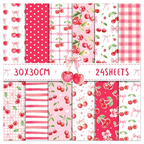 Papier scrapbooking cerises 24 feuilles pour carterie et album photo DIY