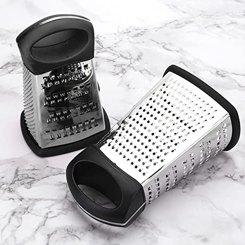 EMUKOEP Rallador de Queso, Rallador de Cocina de Acero Inoxidable de 4 Lados de Mano Triturador para Verduras Frutas Patatas Jengibre