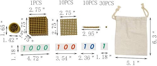 Miniatura 6 de Kghios Montessori Matemáticas Cuentas Juguetes Materiales para Niños Pequeños Cuentas Doradas y Tarjetas Materiales Banco Juego Mil Cubo Sistema