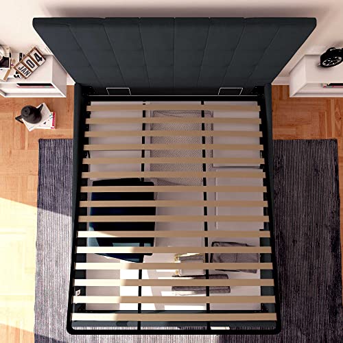 Baldiflex Einzelbett mit Aufbewahrungsbox Dublin aus Kunstleder, Lattenrost für Einzelbetten 160 x 200 cm, elegantes Kopfteil, dunkelgrau – Bild 4