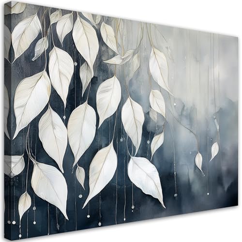 Decoration chambre apaisante avec le tableau moderne abstrait feuilles grises