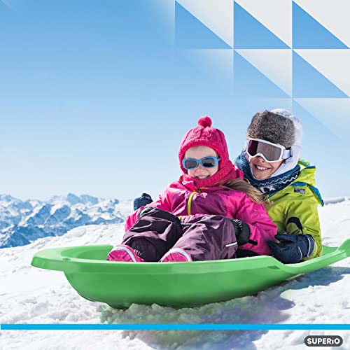 Image of Superio Toboggan Snow Sled for Kids and Adults, 46 inch Heavy Duty Plastic Open Back Slider with Handles and Hole for Pull Ropes- (Ropes Excluded) Kid and Adult Winter Fun