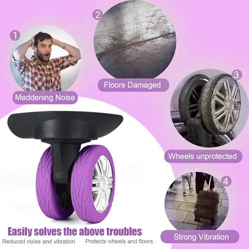 8 Pcs Luggage Wheel Covers, Carry on Luggage Suitcase Wheel Protector, Wear-Resistant, Anti-Noise Silicone Protective Covers for Wheels Office Chair (Purple)2
