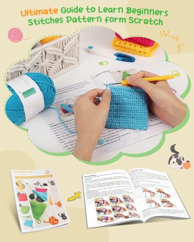 Image of Katech Crochet Kit for Beginner Adults, Dishcloth Beginner Crochet Kit for Adults Learn to Crochet, Crochet Starter Kit Contain Detail Instruction Soft Yarn and Crochet Hook Supplies